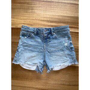 Cat & Jack Girls Distressed Denim Blue Shorts w/ Embroidered Flowers Medium